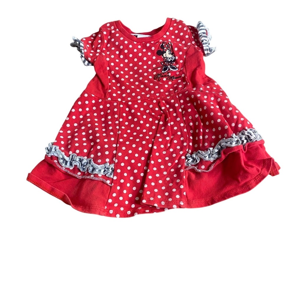 Disney Minnie Mouse red polka dot short ruffle sleeve dress SIZE 3M